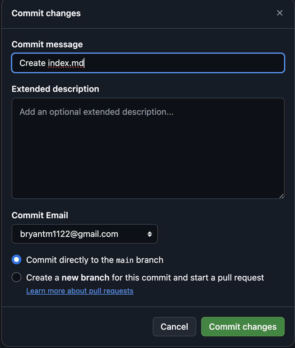 commit changes form